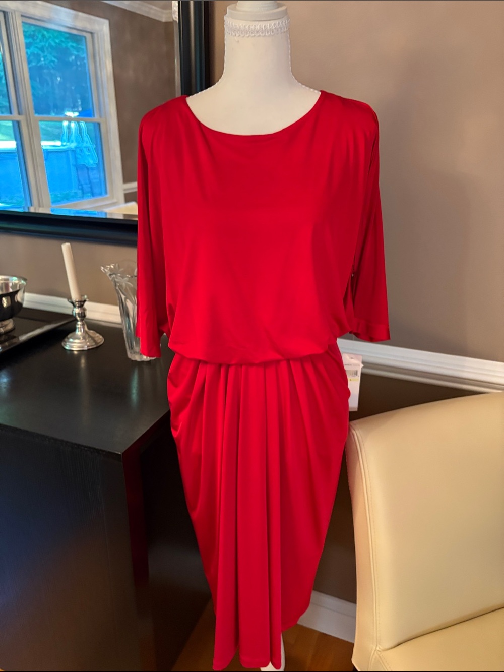 London Times Red Draped Midi Dress